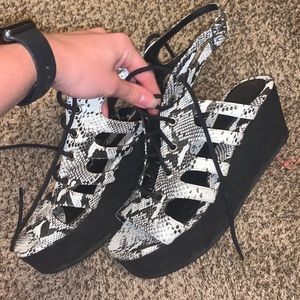 I love these ankle lace up snakeskin platforms and sooo comfy